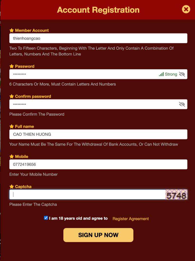 Buoc 2 Dien thong tin ca nhan dang ky