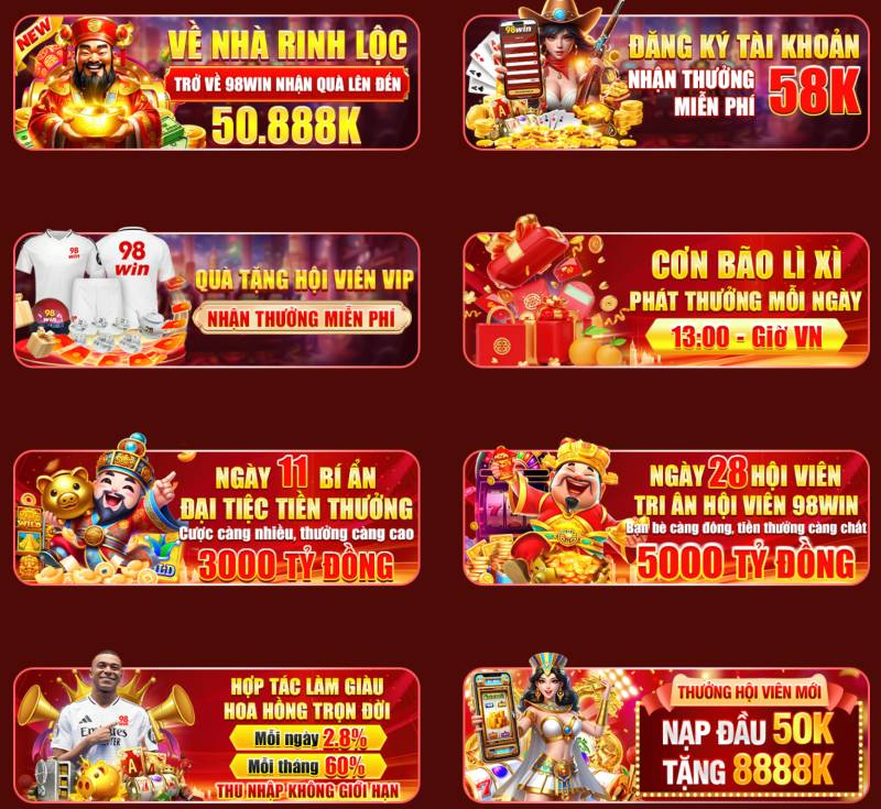 Chương trình khuyến mãi hấp dẫn – Quà tặng siêu khủng tại 98Win